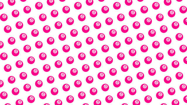 Seamless pink and white halftone billiard lucky 8 ball pattern