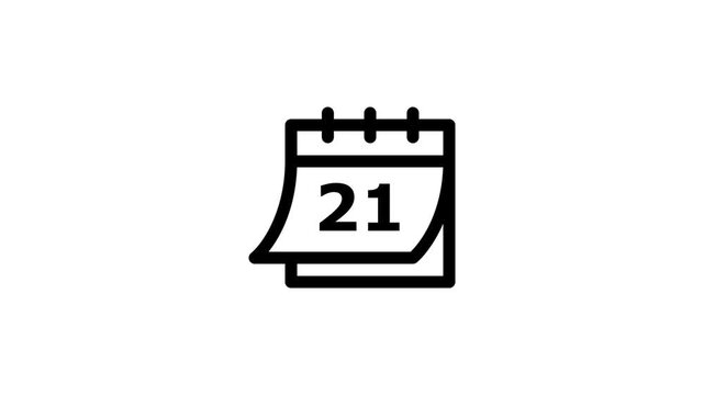 Simple black line of a calendar page showing the date twenty one