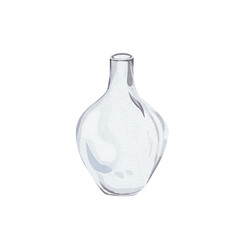 Minimalist watercolor illustration of empty, transparent glass vase with reflections, isolated on white background, for realistic digital mockups and lifestyle branding, floral design projects. © Oksana
