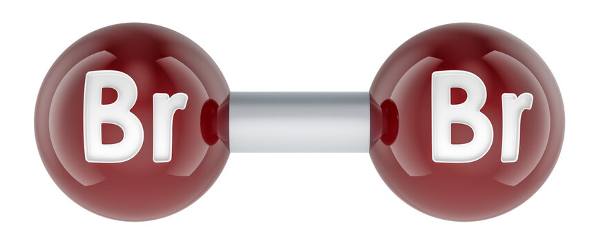 Bromine Br2 molecule model. 3D rendering
