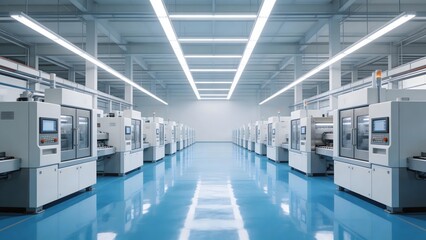 Fototapeta premium Long row of industrial machines in factory