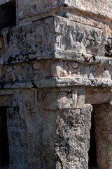 Fototapeta premium Ancient Mayan Stone Relief and Stucco Carving Details at Tulum Ruins Mexico