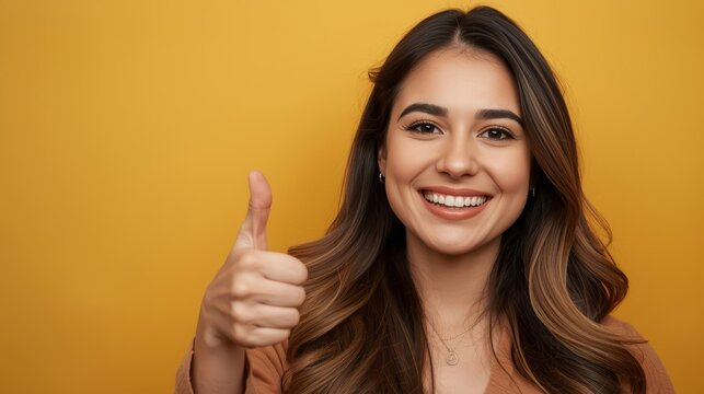 Thumb Up Gesture Showing Service Satisfaction with Woman