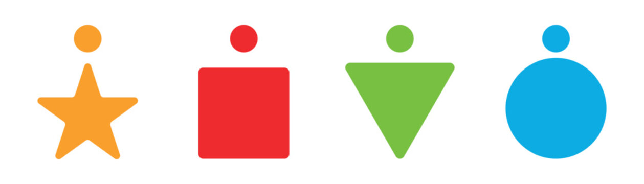 People in form of different geometric shapes. Human mind and experience diversity. Differences in personality characteristics.