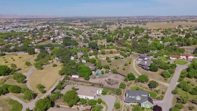 Paso Robles California Aerial Pullback View of Rural Homes and Rolling Hills 01