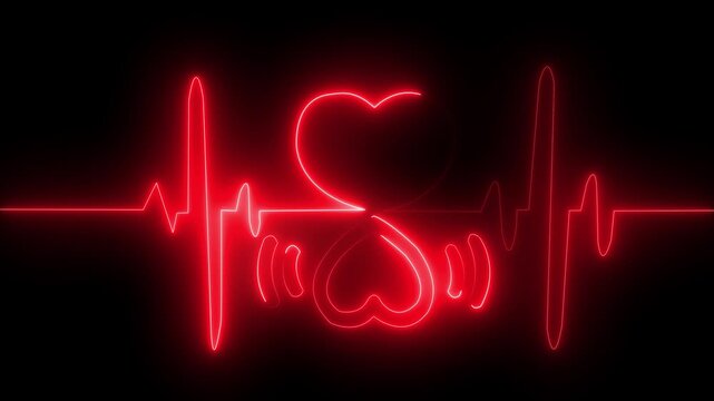 Neon heartbeat ekg pulse line animation on black background