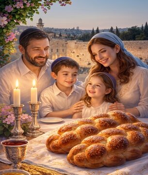Familia bendiciendo la cena.