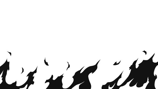 Abstract manga flame background with dynamic black fire shapes isolated on transparent background.