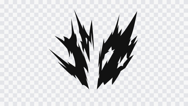 Sharp abstract manga slash effect with jagged black spikes and aggressive anime-style impact shapes on transparent background.