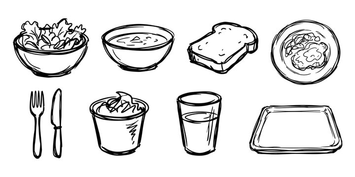 School cafeteria food and lunch meal icon set vector illustration