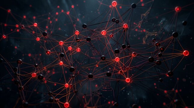 Abstract network of glowing red nodes and dark connections.