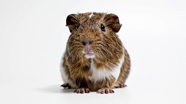 Short Haired Guinea Pig Standing Alert on White