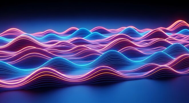 Abstract digital wave pattern with glowing blue and pink neon light lines abstract technology background futuristic