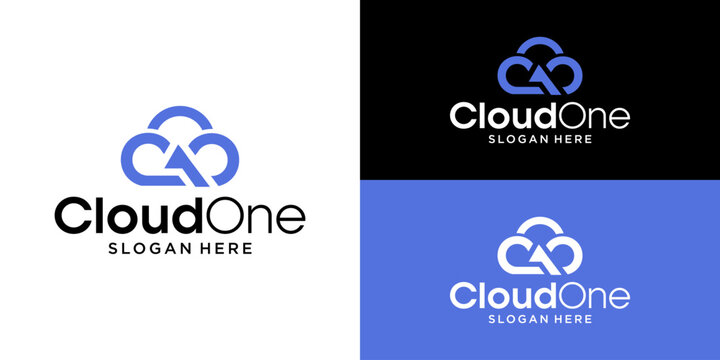 Minimalist Cloud One Logo Template, Abstract Digital Data Computing and Network Connection Concept Icon for Cloud Storage, Software Startup, and Technology Business Branding