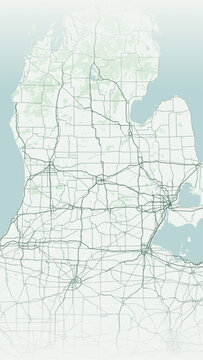 Modern minimalist vector map of Lansing, Michigan, USA. High-quality scalable illustration of Lansing city grid, Grand River, Red Cedar River, Michigan highway infrastructure for posters and design.