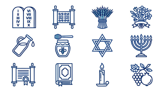 A set of Jewish symbols and icons on transparent background