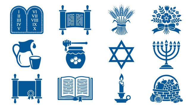 A set of Jewish symbols and icons on transparent background