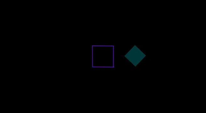 Abstract geometric motion: cyan square and purple line dance animation