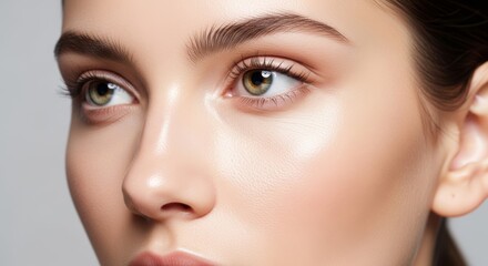 Fototapeta premium Macro portrait of a beautiful woman highlighting smooth skin.