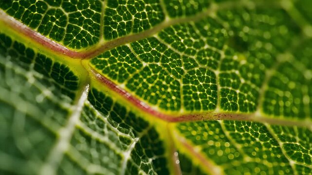 Extreme Closeup of Green Leaf Veins and Texture.