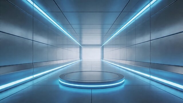 Futuristic corridor with glowing lights