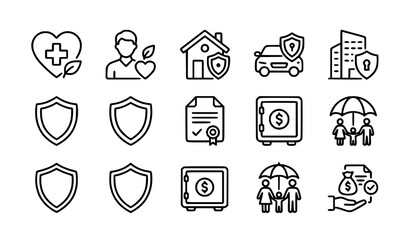 Fototapeta premium Insurance outline icon set business finance and protection vector isolated on white background
