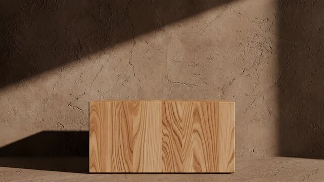 Minimalist Wooden Block Pedestal with Dramatic Shadow Play.