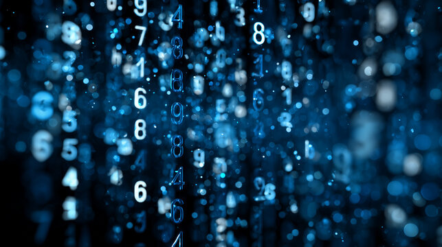 White numbers floating in a blue digital abstract cyberspace
