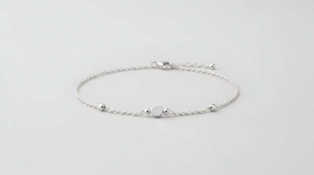 Elegant silver charm bracelet with circular pendant on white.