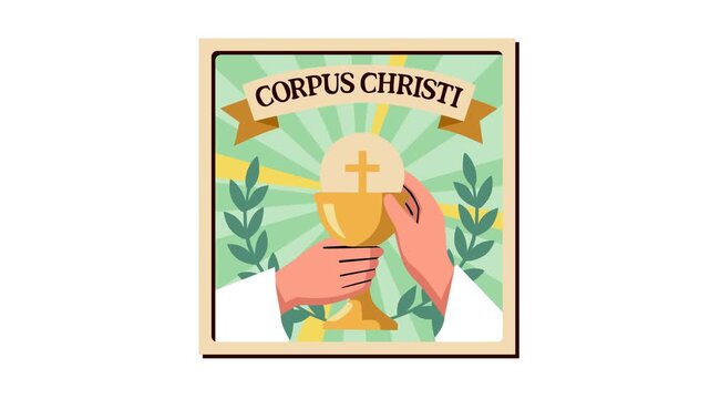 Hands presenting a chalice with the Holy Host symbolize Corpus Christi celebration, faith, and devotion. Represents sacred communion, worship, and Christian spiritual tradition.
