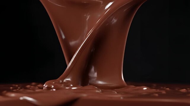Viscous Liquid Chocolate Pouring and Flowing in Slow Motion.