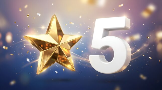 Golden star trophy and white number five rating icon.