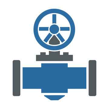 Minimalist industrial water gate valve icon with bold flat colors, clean design, isolated on white. Engineering technical concept