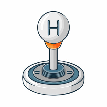 Cartoon illustration of a gear shift knob with the letter H