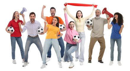 Obraz premium Group of emotional fans on white background