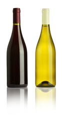 Fototapeta premium Red and white wine in bottles on transparent background