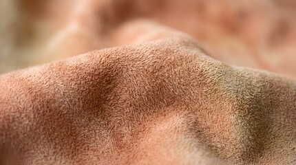 Fototapeta premium Macro texture of soft peach and brown wavy fabric.