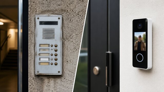 Traditional intercom versus modern video doorbell for home access