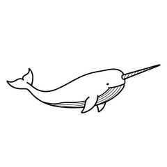 Cute Narwhal Illustration - Minimalist Whale with Horn © eko