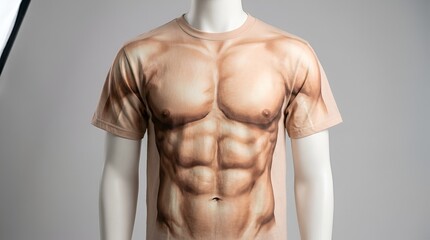 Obraz premium Mannequin torso wearing a realistic six-pack abs muscle t-shirt.