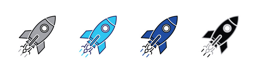 Blue rocket ship blasting off with stylized flames and smoke simple flat vector illustration spacecraft spaceship illustration exploration movement transportation abstract © SilentSmog