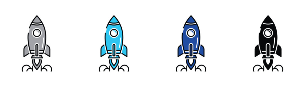 Blue rocket ship accelerating upwards with fiery exhaust clean vector graphic for technology and business concepts spaceship illustration exploration movement transportation abstract