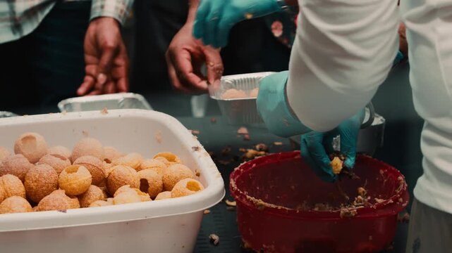 Panipuri Indian food served during the Holi festival at the stalls