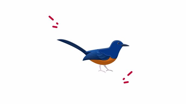 Abstract art features a bird illustration on a white background with blue and orange colors, complemented by dark red dash marks. Ideal for modern designs and creative projects.