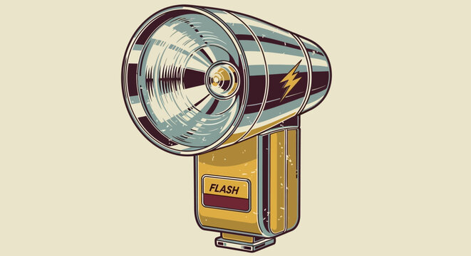 Retro Camera Flash Bulb with Lightning Bolt Symbol, Vintage Photography Equipment