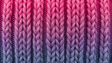 Fototapeta premium Vibrant Gradient Knit Texture: Pink, Purple & Blue Ribbed Wool Fabric Background