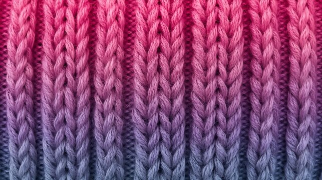 Vibrant Gradient Knit Texture: Pink, Purple & Blue Ribbed Wool Fabric Background