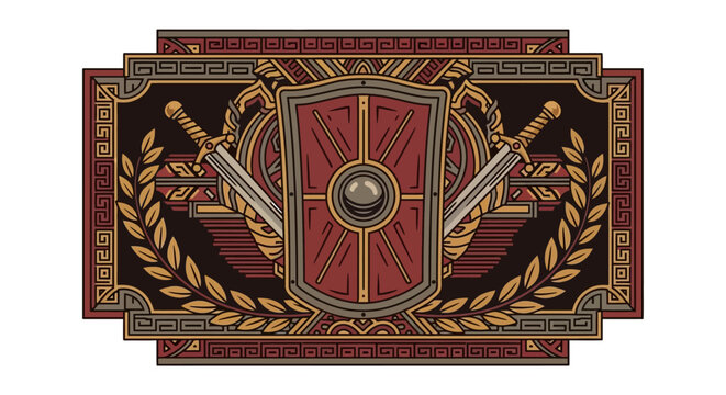 Roman Empire Emblem: Shield, Swords, Laurel Wreath, Ancient Military Design