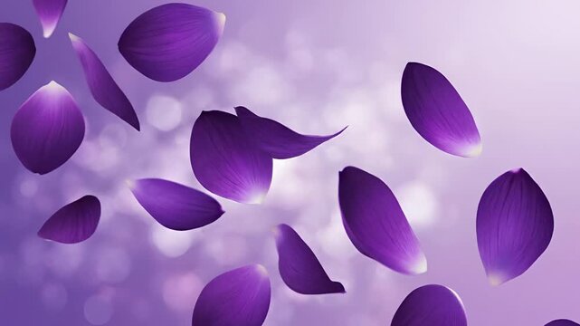 Purple Flower Petals Falling Gently in Soft Light.