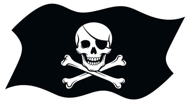 Waving Pirate Flag with Skull and Crossbones